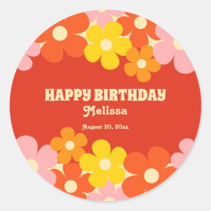 Colorful Retro Orange Boho Flower 50th Birthday Classic Round Sticker