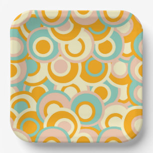 Colorful retro pattern in pastel shades of orange paper plate