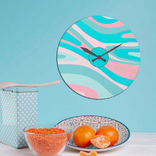 Colorful Retro Pink Aqua Large Clock