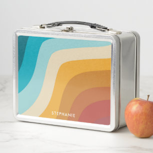 Colorful Retro Rainbow Waves Personalized Metal Lunch Box