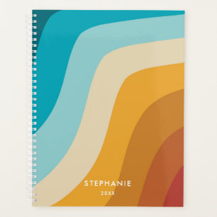 Colorful Retro Rainbow Waves Personalized Planner