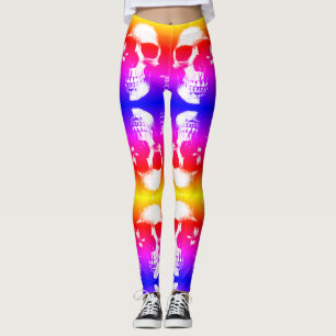 Colorful Retro Skull Decorative Leggings