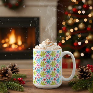 Colorful Retro Snowflakes Christmas Coffee Mug