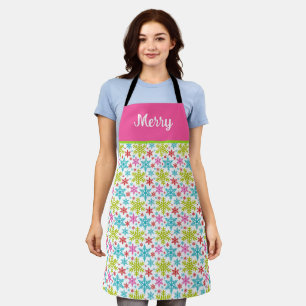 Colorful Retro Snowflakes Christmas Custom Name Apron