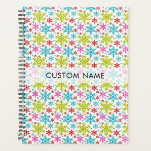 Colorful Retro Snowflakes Christmas Custom Name Planner