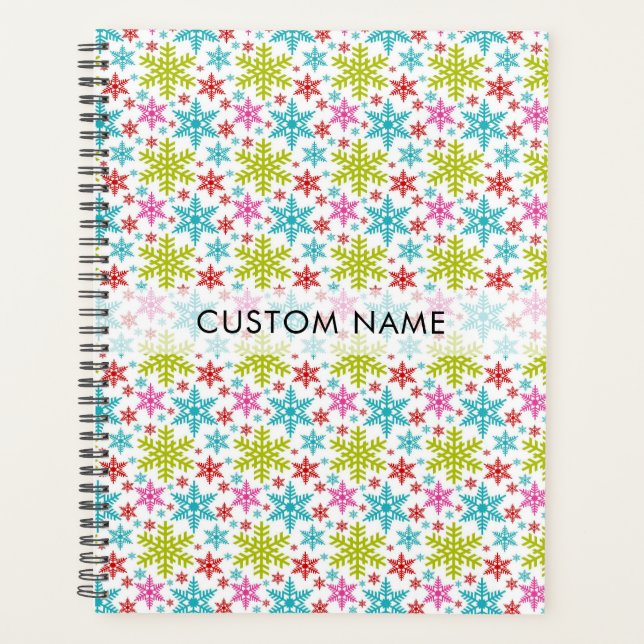 Colorful Retro Snowflakes Christmas Custom Name Planner (Front)