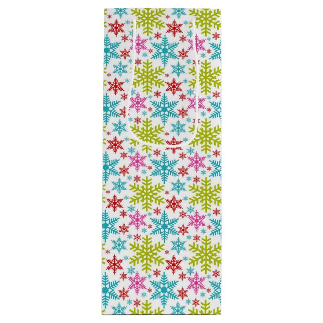 Colorful Retro Snowflakes Christmas Wine Gift Bag (Front)