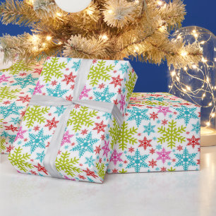 Colorful Retro Snowflakes Christmas Wrapping Paper