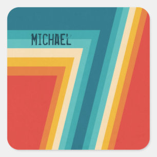 Colorful Retro Stripes  -   70s, 80s Design Square Sticker