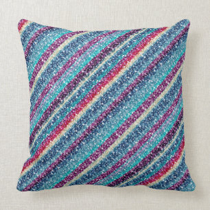 Colorful Retro Stripes Glitter Pattern 2 Blue Tint Cushion