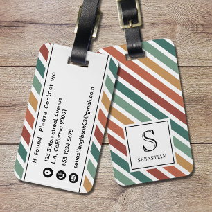 Colorful Retro Stripes Pattern Monogram and Name Luggage Tag