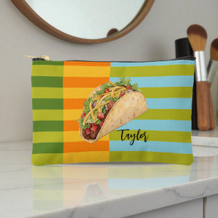 Colorful Retro Stripes Taco with Name Accessory Pouch