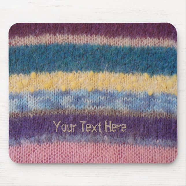 colorful retro style hand knitted stripy mouse mat (Front)