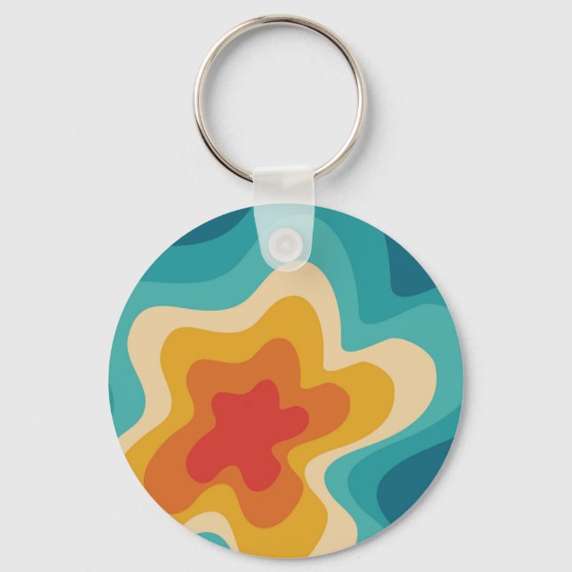 Colorful retro style swirl design  key ring (Front)
