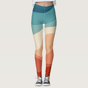 Colorful retro style waves decoration leggings