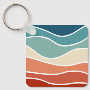Colorful retro style waves key ring