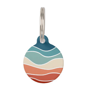 Colorful retro style waves pet tag