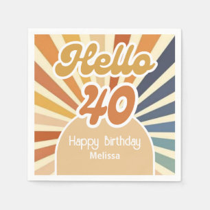 Colorful Retro Sun Groovy Wave Hello 40th Birthday Napkin