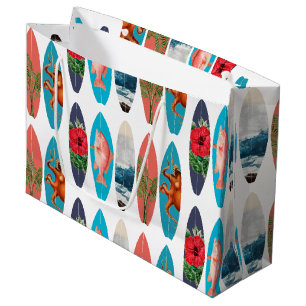 Colorful Retro Surfboards Pattern Large Gift Bag