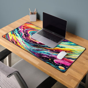 COLORFUL RETRO WATERCOLOR OUTER SPACE DESIGN DESK MAT