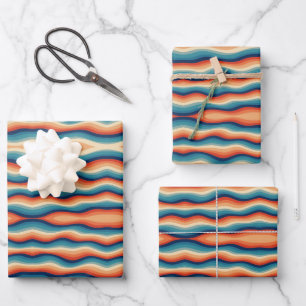 Colorful Retro Waves Vintage Wrapping Paper Sheet