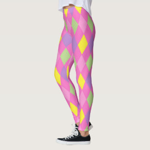 Colorful Rhombuses Geometric Harlequin Carnival Leggings
