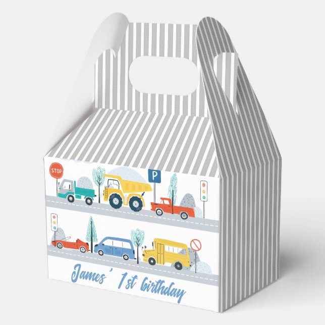 Colorful Road and Transport Birthday Favor Box (Front)