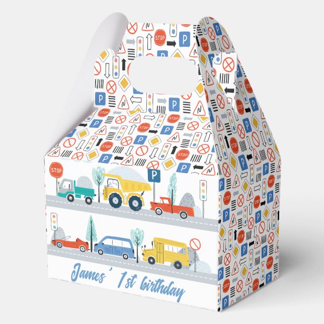 Colorful Road Signs Transport Birthday Favour Box (Front)