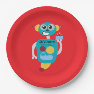 Colorful Robot Boys Birthday Paper Plate
