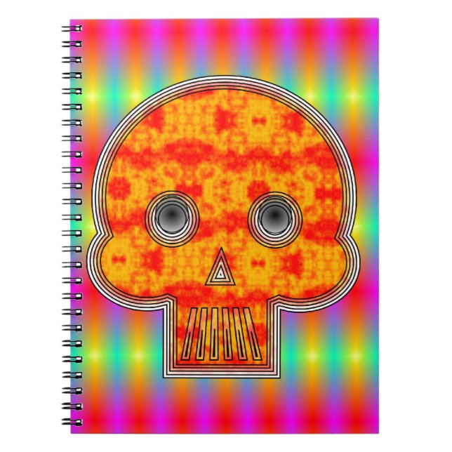 Colorful Robot Skull On Rainbow Background Notebook (Front)