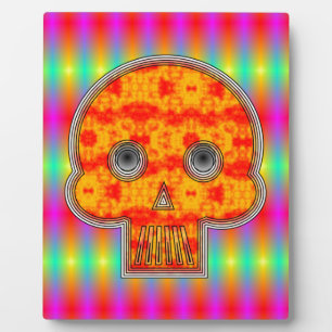 Colorful Robot Skull On Rainbow Background Plaque