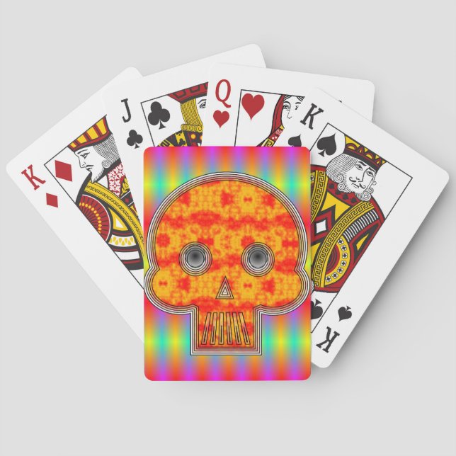 Colorful Robot Skull On Rainbow Background Playing Cards (Back)