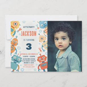 Colorful Robots Kids Birthday Invitation
