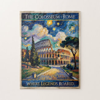 Colorful Rome Italy Colosseum Starry Night Vintage Jigsaw Puzzle
