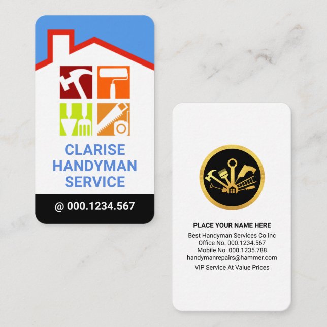 Colorful Rooftop Building Handyman Windows Business Card (Front/Back)