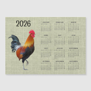 Colorful Rooster 2026 Calendar Magnetic Card