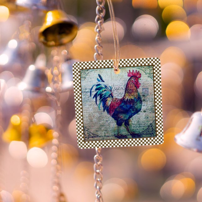 Colorful Rooster Country Farmhouse Ephemera Ceramic Ornament (Creator Uploaded)