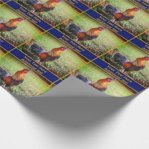 Colorful Rooster Crowing Personalized Wrapping Paper
