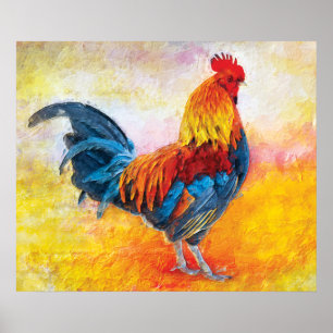 Colorful Rooster Digital Art Painting Poster