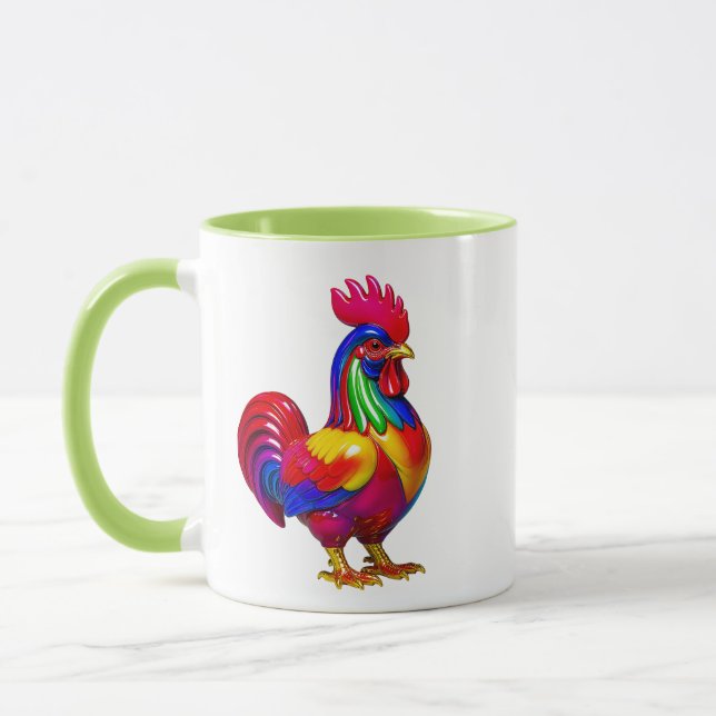 Colorful Rooster Folk Art Illustration Mug (Left)