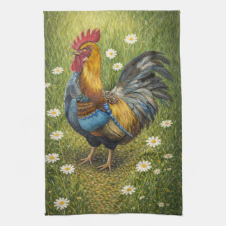 Colorful Rooster in Daisy Meadow Kitchen Towel