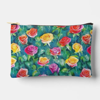 Colorful rose garden watercolor pattern accessory pouch
