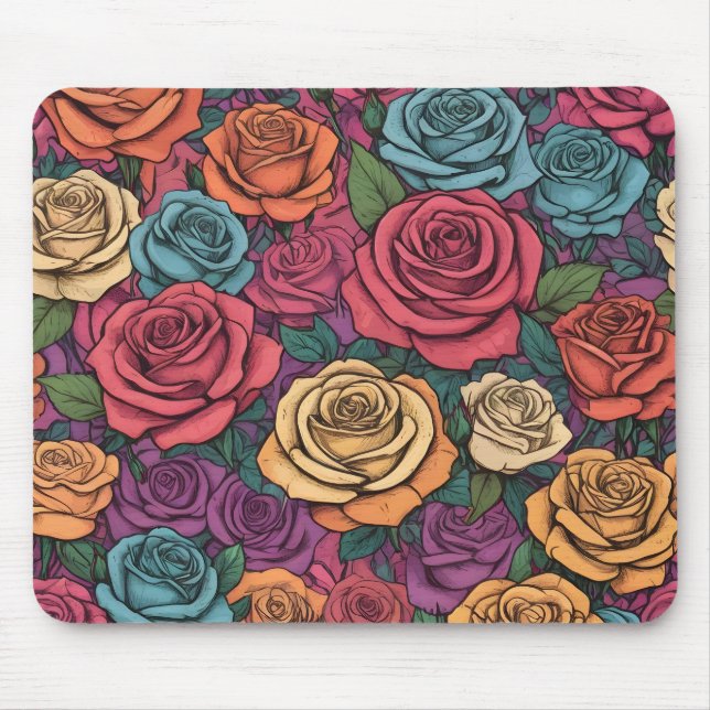 Colorful rose pattern mouse mat (Front)