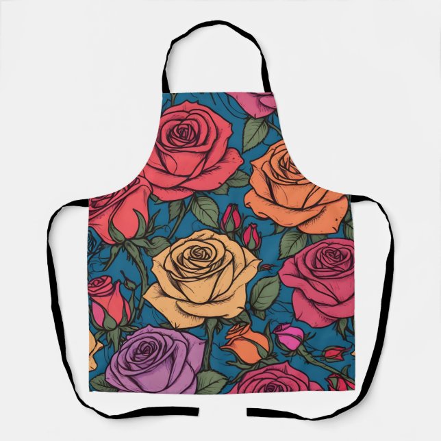 Colorful roses illustration apron (Front)