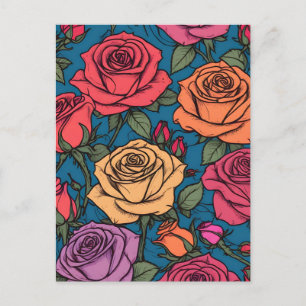 Colorful roses illustration postcard
