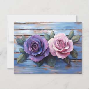 Colorful Roses on Rustic Wooden Background Postcard