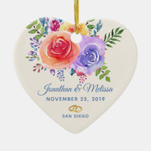 Colorful Roses Watercolor Floral Wedding Ceramic Tree Decoration