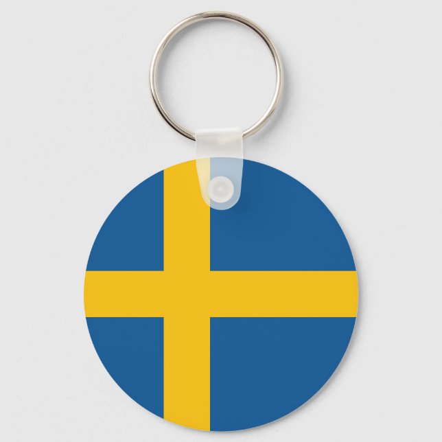 Colorful Round Flag of Sweden Key Ring (Front)