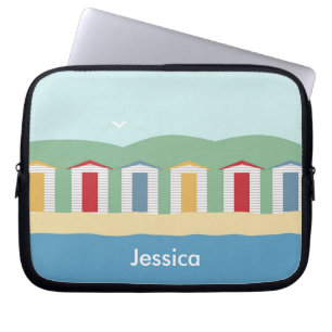 Colorful Row of Beach Huts Summer Personalised Laptop Sleeve
