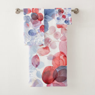 Colorful Rustic Eucalyptus Watercolor Leaves Bath Towel Set